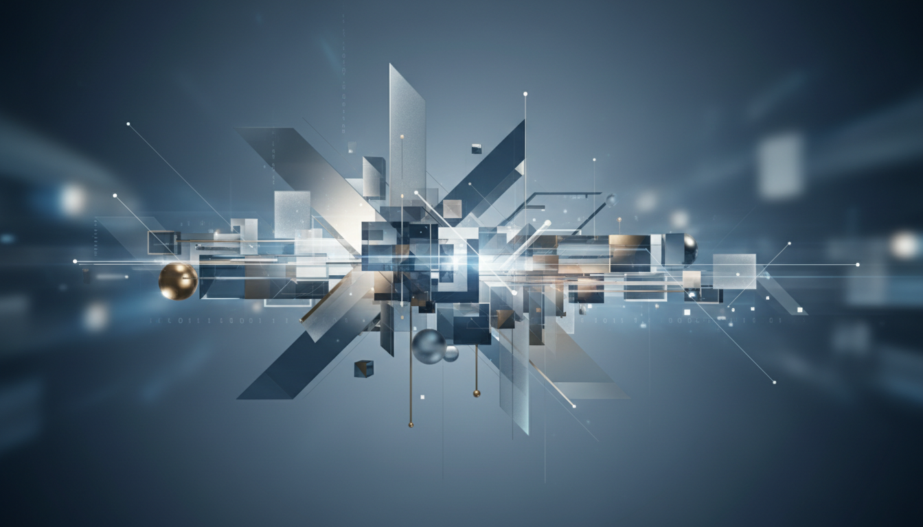 Professional and sophisticated abstract business scene, no people, no human figures, suitable for an auditing and consulting firm homepage